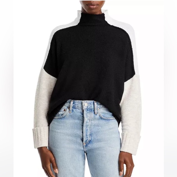 Aqua Colorblock Sweater Mock Neck Sweater Boxy Excellent Size M - Picture 2 of 9